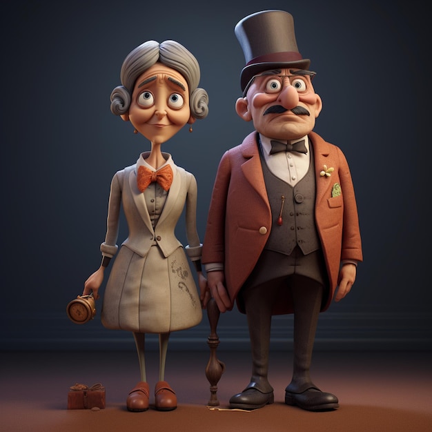 3d image of cartoonish character of old couple