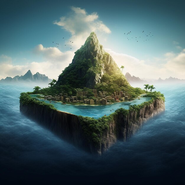 Photo 3d image of a floating tropical island shape