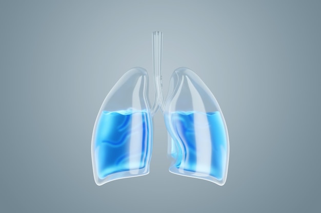 3D image of human lungs filled with fluid Copy Space 3D illustration 3D renderer