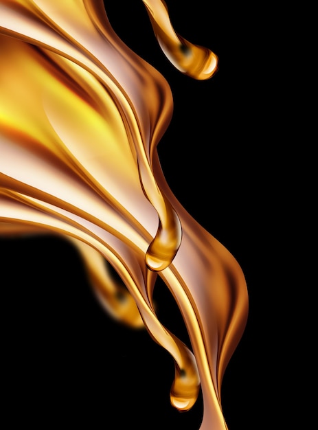 3D image of oil splashes close-up on a dark background