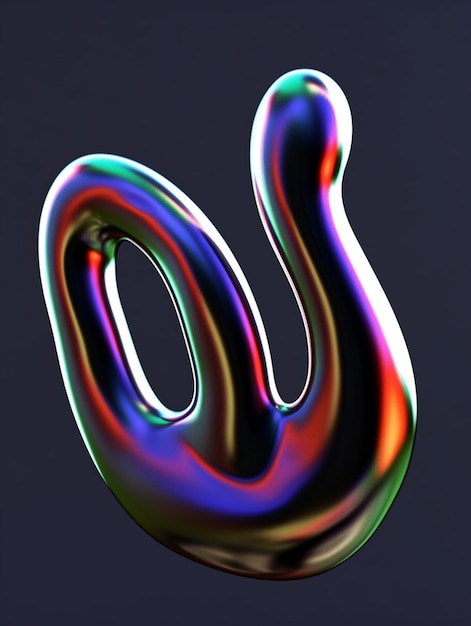 A 3d image of a plastic sculpture with a blue and red swirly shape.