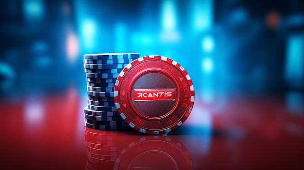 3d image of red casino token against blue background