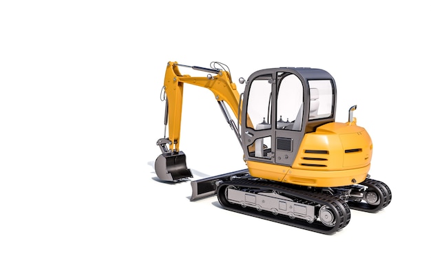 3d image of a small excavator on a white wall