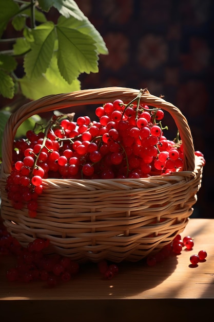 a 3D image of a wicker basket filled with currants