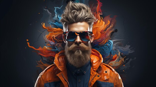 3D Images of Hipster in Pixel Art Style on White Background