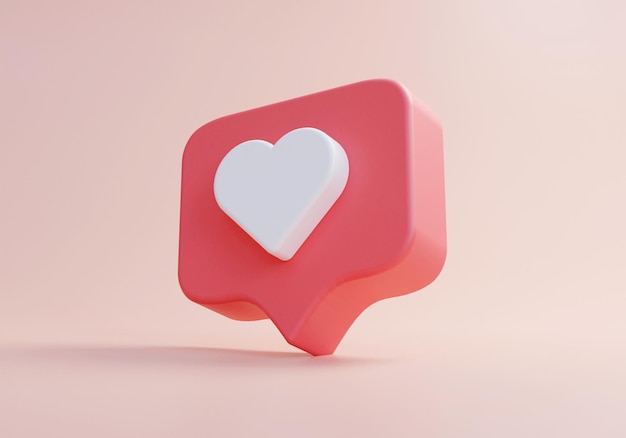 3d instagram social media like on pink background or 3d social media love icon on pink background