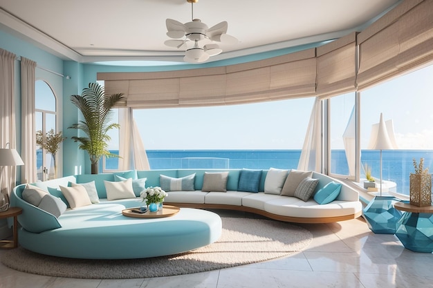 3d interior design with sea view