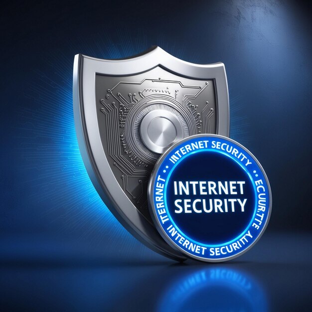 Photo 3d internet security badge realistic