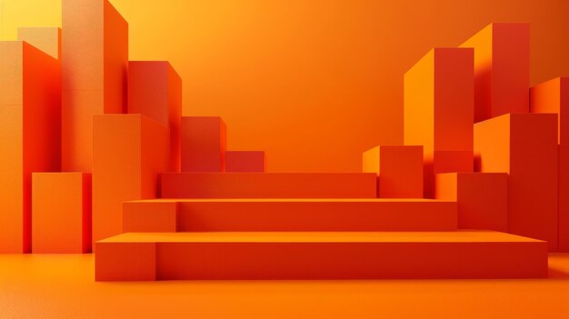 3d Intriguing Rectangular Compositions on Warm Orange Background with Fine Grain