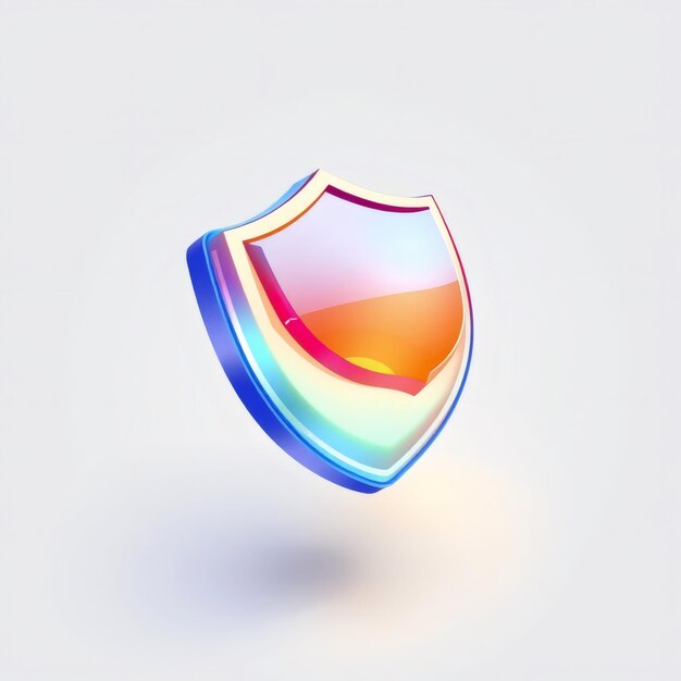 Photo 3d iridescent shield icon with gradient colors isolated on white background