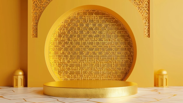 Photo 3d islamic podium ramadan kareem greeting 3d background islamic gold element illustration