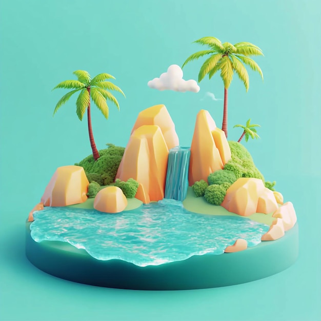 Photo 3d island lagoon icon serene tropical waterway illustration logo