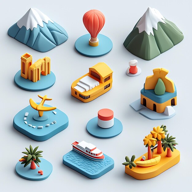 3D Isometric Icons Travel Adventure and Exploration