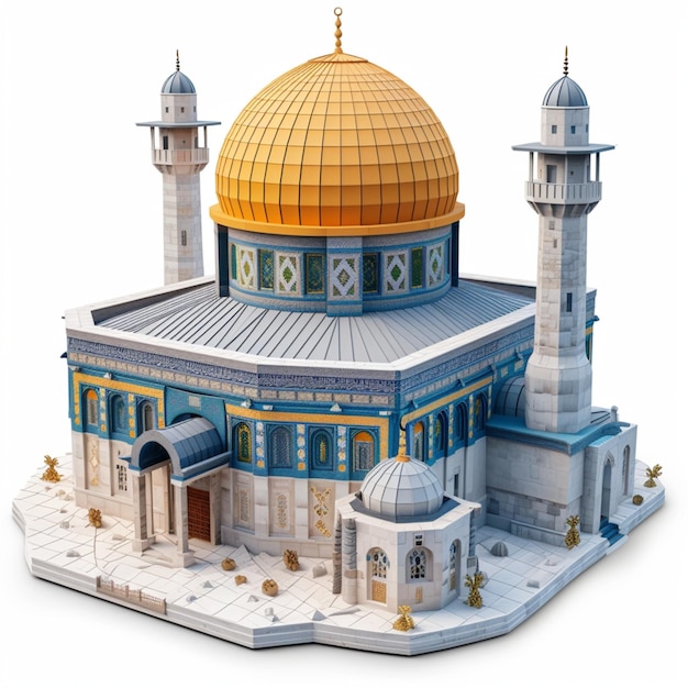 3d isometric illustration of Dome of the Rock near Al aqsa mosque in Jerusalem