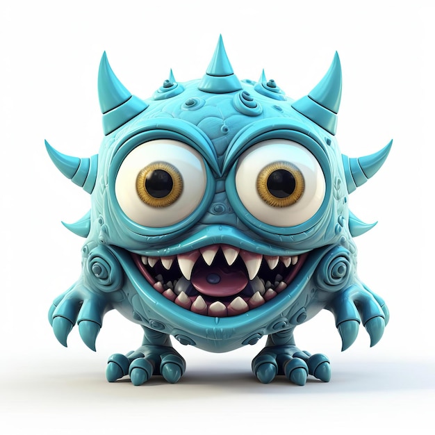 3d Isometric Model Of A Unique Threeeyed Monster On White Background