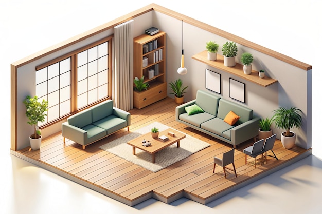 3D Isometric MujiStyle Living Room