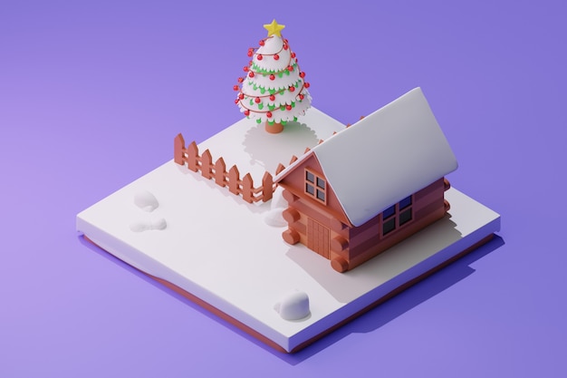 3d isometric rendering with christmas and new year concept