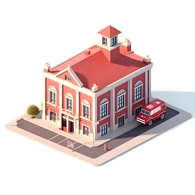 3d isometric school building on white background Vector illustration