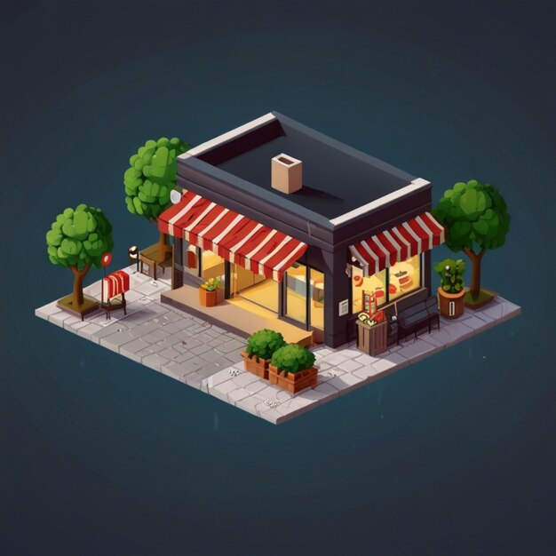 Photo 3d isometric shopping store and food shop