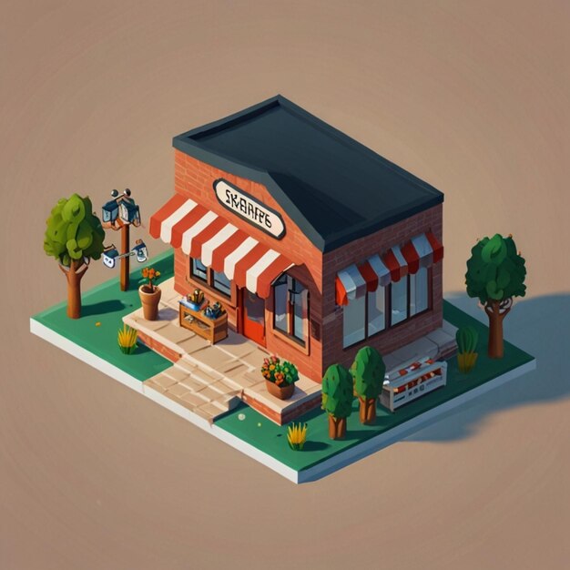 3d isometric shopping store and food shop