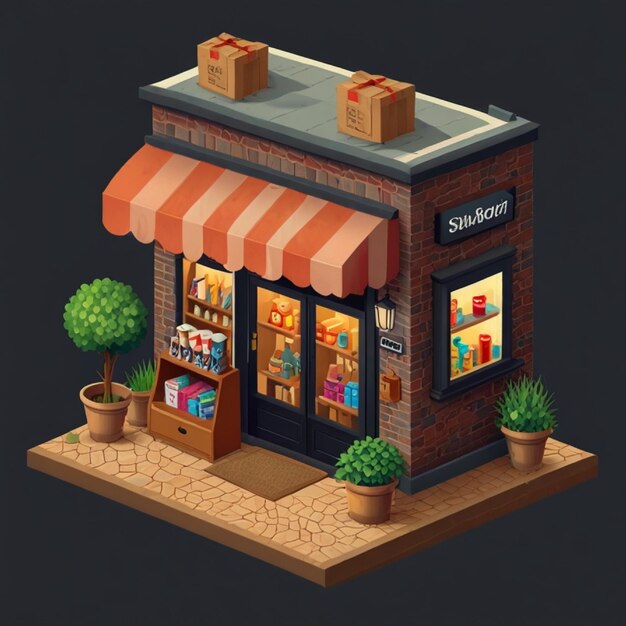 Photo 3d isometric shopping store and food shop