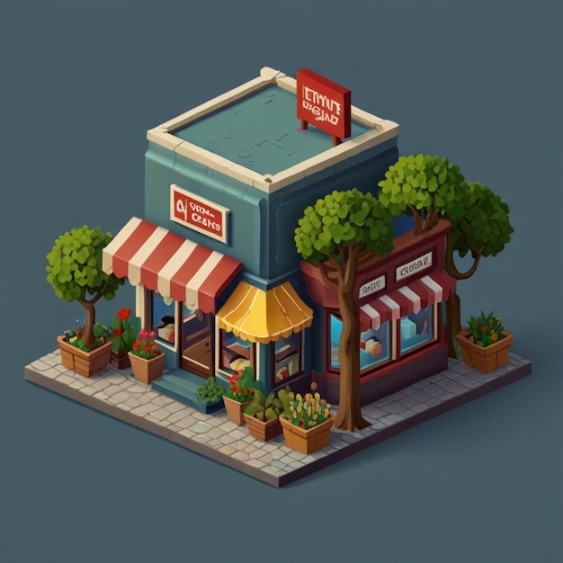 3d isometric shopping store and food shop