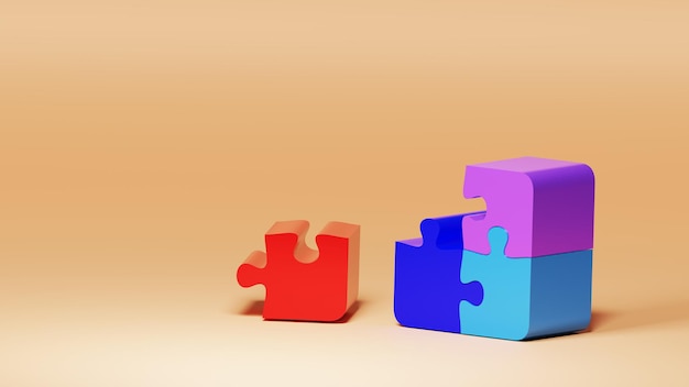 3D jigsaw puzzle pieces  Team work and Business concept solution 3d illustration