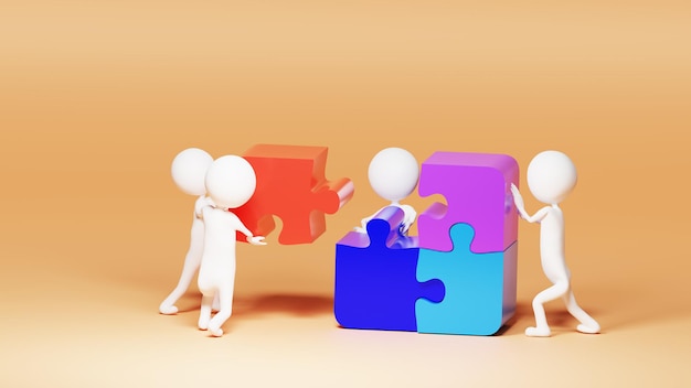 3D jigsaw puzzle pieces  Team work and Business concept solution 3d illustration