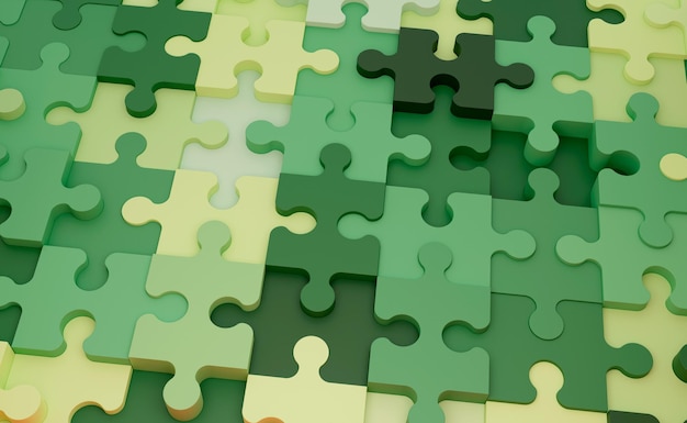 3D jigsaw puzzle wall with pastel colors and offset elementsBackground with green shades 3d render