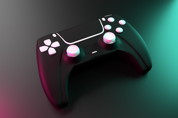 3d joystick game controller with dark surface concept rendered