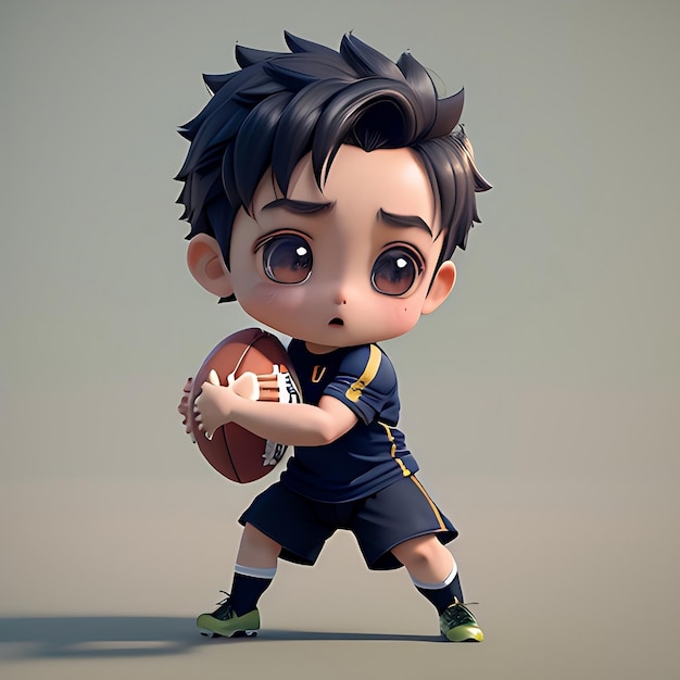 3d kawaii design character adorable boy playing football illustration Keyword