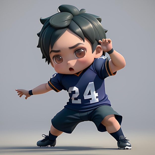 3d kawaii design character adorable boy playing football illustration Keyword