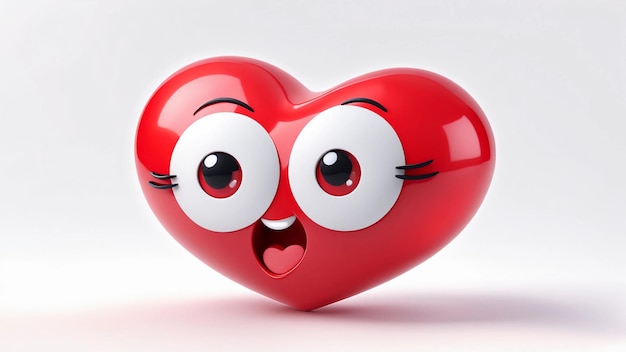 Photo a 3d kawaii red heart with cheerful expression white background