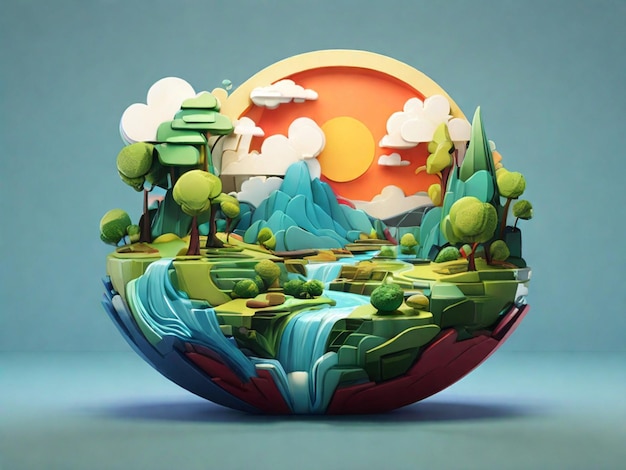 3D landscape icon illustration