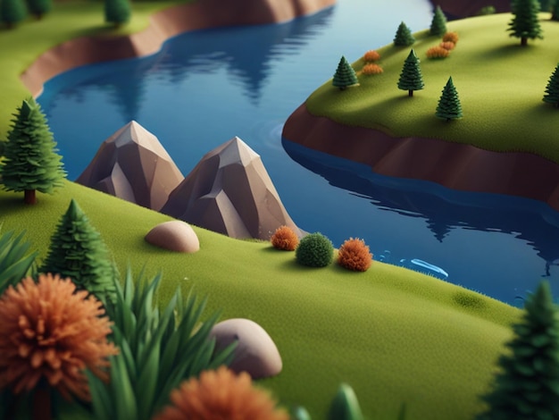 3D landscape icon illustration