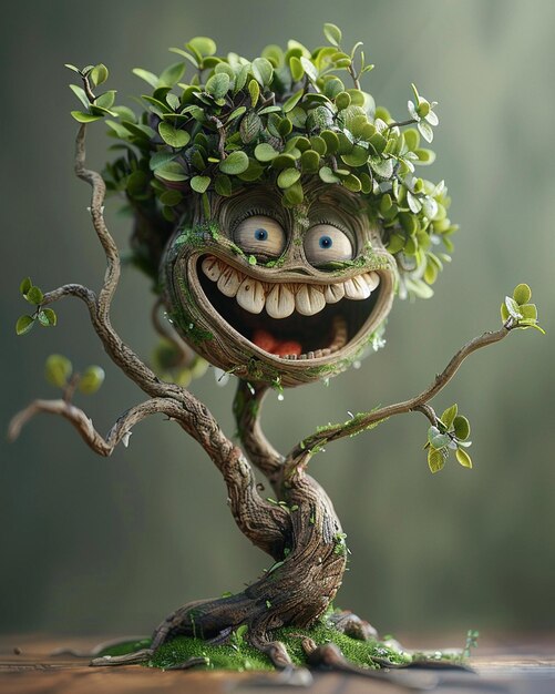 a 3D laughing tree character