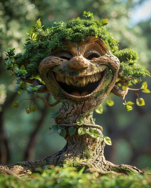 a 3D laughing tree character