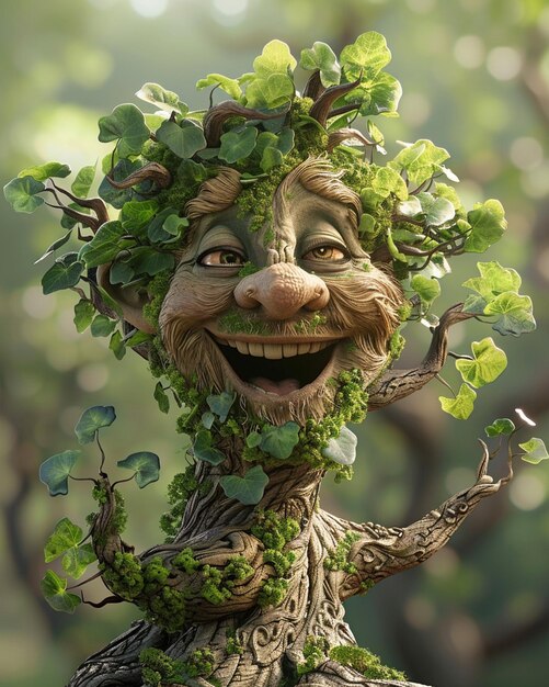 a 3D laughing tree character