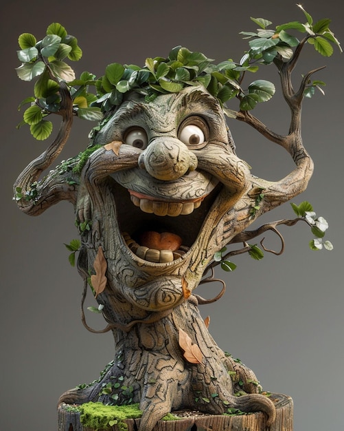 a 3D laughing tree character