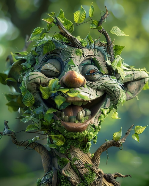 a 3D laughing tree character