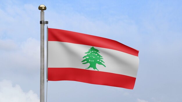 3D, Lebanese flag waving on wind with blue sky and clouds. Lebanon banner blowing, soft and smooth silk. Cloth fabric texture ensign background. Use it for national day and country occasions concept.