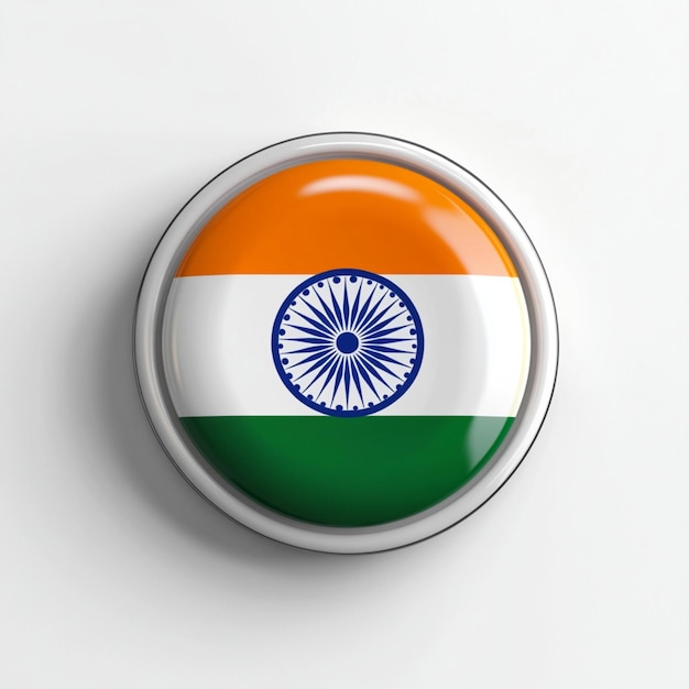 3D LED button displaying the Indian flag in Orange white and green colors and with a mandala symbol