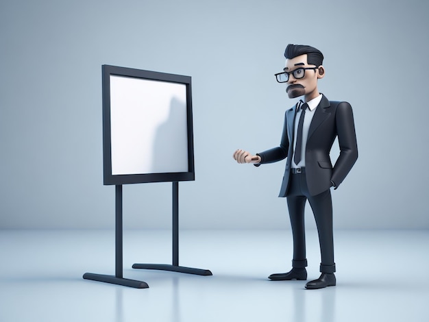 Photo 3d lego man with a suit and tie is standing in front of a soft blue background