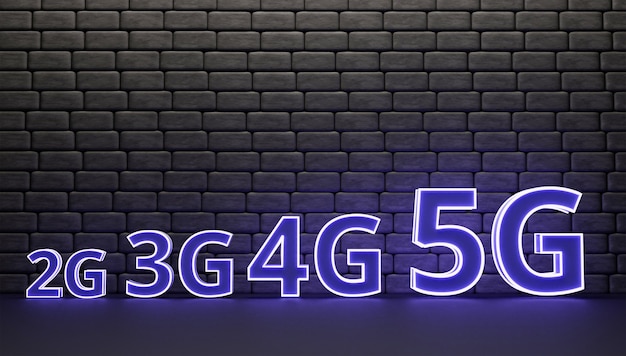 3D letter 2G to 5G on the wall 3D rendering and illustration