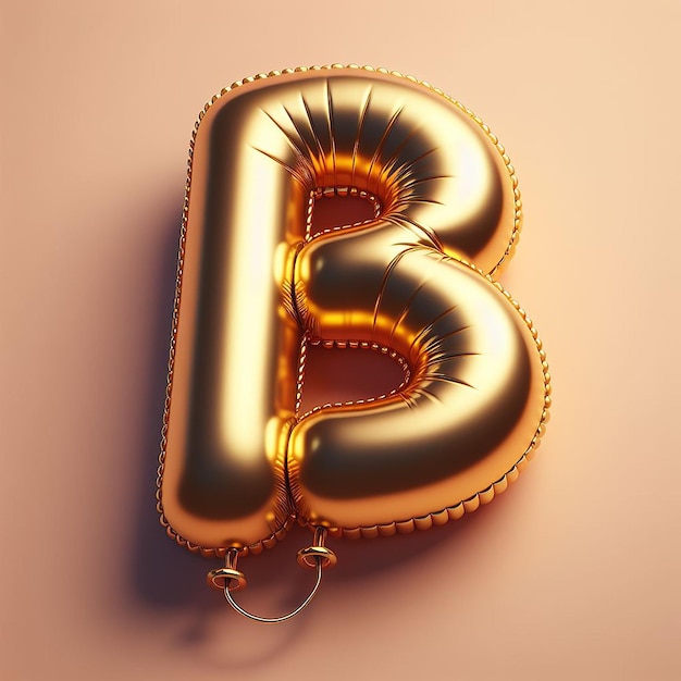 3d letter B made of realistic helium golden balloon premium 3d illustration