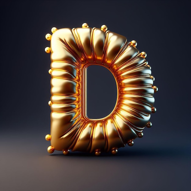 3d letter D made of realistic helium golden balloon premium 3d illustration