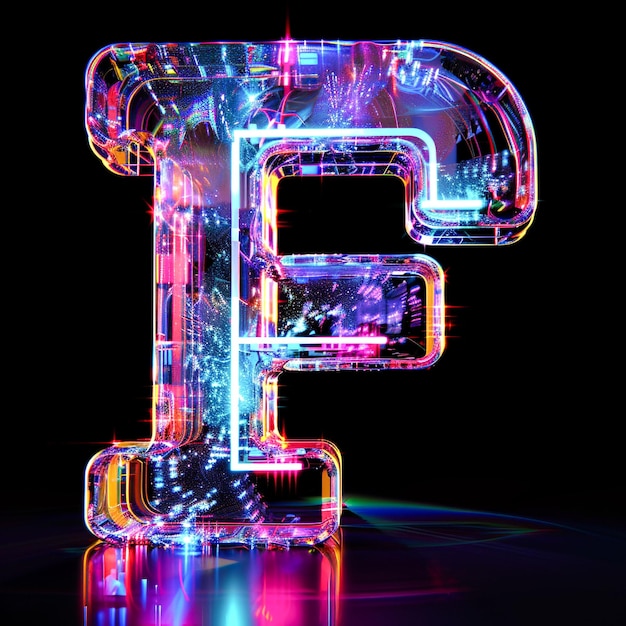 3d letter F with neon colors