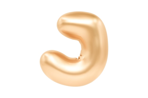 3D Letter J made of realistic helium golden balloon Premium 3d illustration