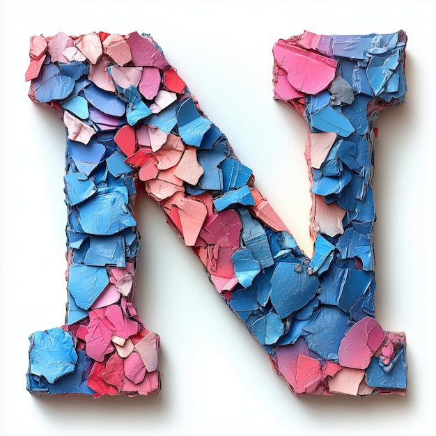 Photo 3d letter n made of cracked blue and pink paint