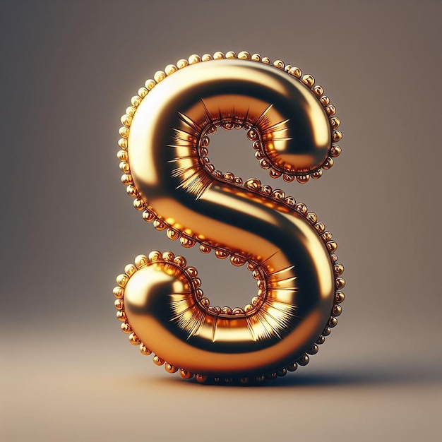 3d letter S made of realistic helium golden balloon premium 3d illustration